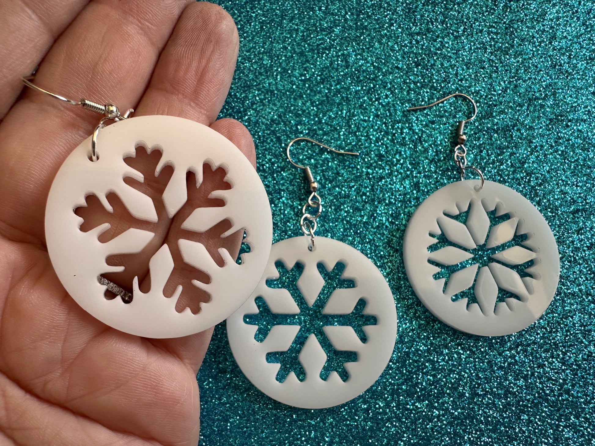 Snowflake Earrings: Laser Cut Acrylic Snowflakes, Stormy Weather, Snowing, Snow Storm, Winter, Xmas, X-mas, Best Gifts for Her/Him/Them