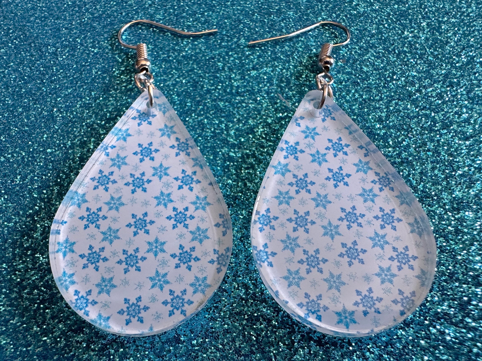 Snowflake Earrings: Laser Cut Acrylic Snowflakes, Teardrop Earrings, White Christmas, Snowing, Snow Storm, Winter, Gifts for Her/Him/Them