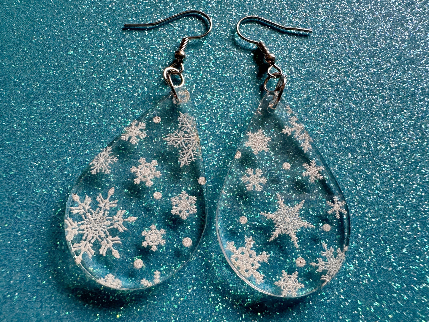 Snowflake Earrings: Laser Cut Acrylic Snowflakes, Teardrop Earrings, White Christmas, Snowing, Snow Storm, Winter, Gifts for Her/Him/Them