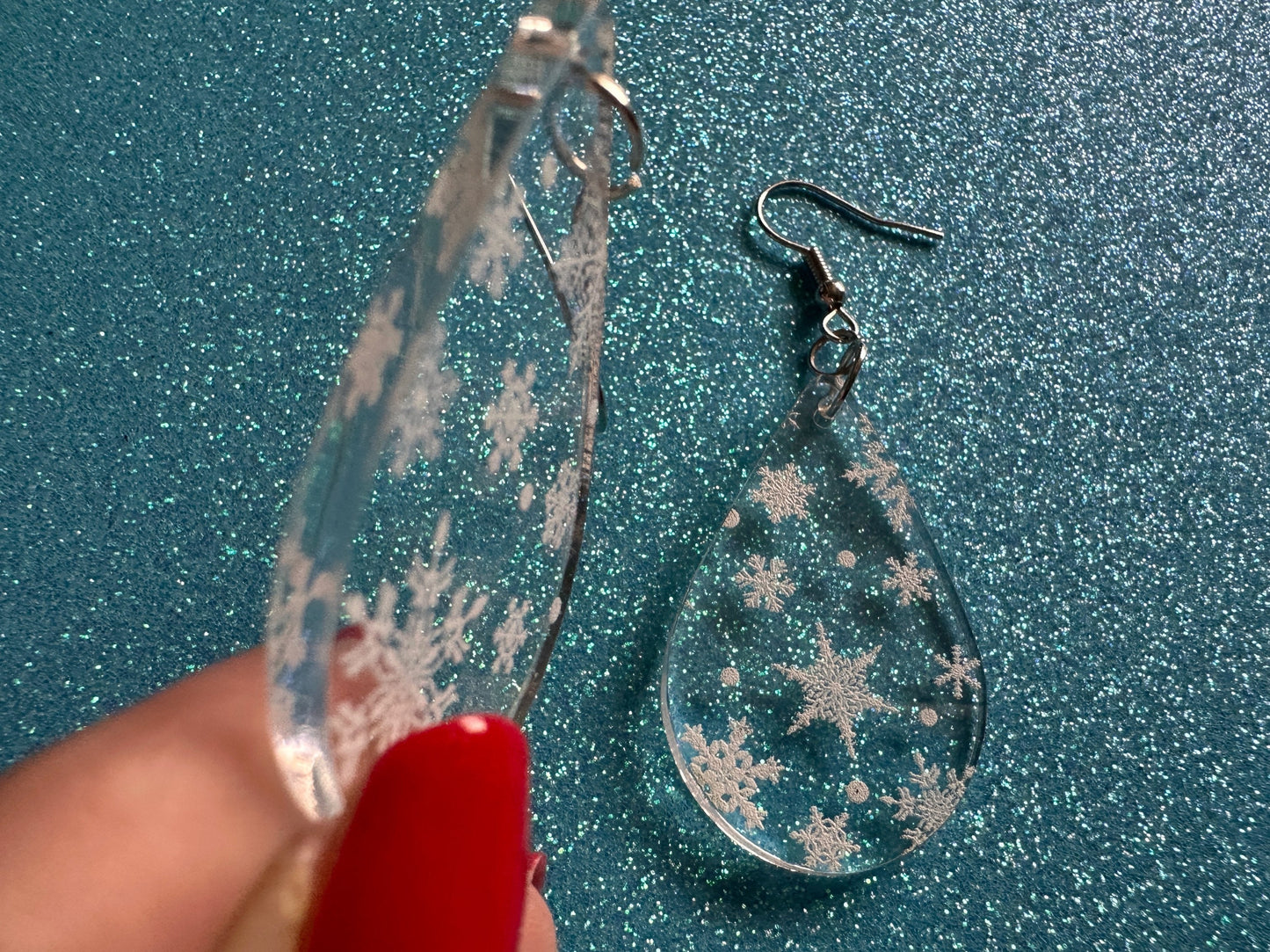 Snowflake Earrings: Laser Cut Acrylic Snowflakes, Teardrop Earrings, White Christmas, Snowing, Snow Storm, Winter, Gifts for Her/Him/Them