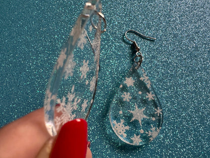 Snowflake Earrings: Laser Cut Acrylic Snowflakes, Teardrop Earrings, White Christmas, Snowing, Snow Storm, Winter, Gifts for Her/Him/Them
