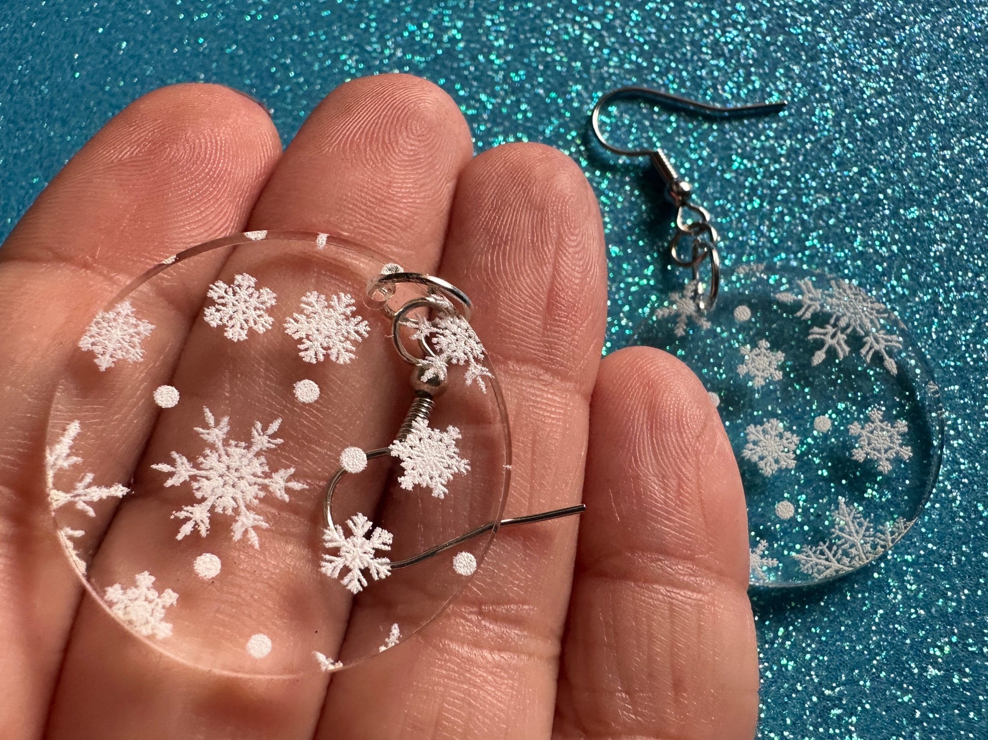 Snowflake Earrings: Laser Cut Acrylic Snowflakes, Teardrop Earrings, White Christmas, Snowing, Snow Storm, Winter, Gifts for Her/Him/Them