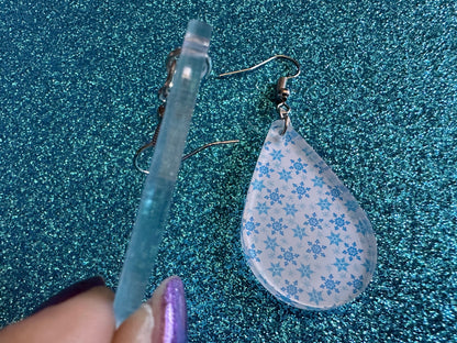 Snowflake Earrings: Laser Cut Acrylic Snowflakes, Teardrop Earrings, White Christmas, Snowing, Snow Storm, Winter, Gifts for Her/Him/Them