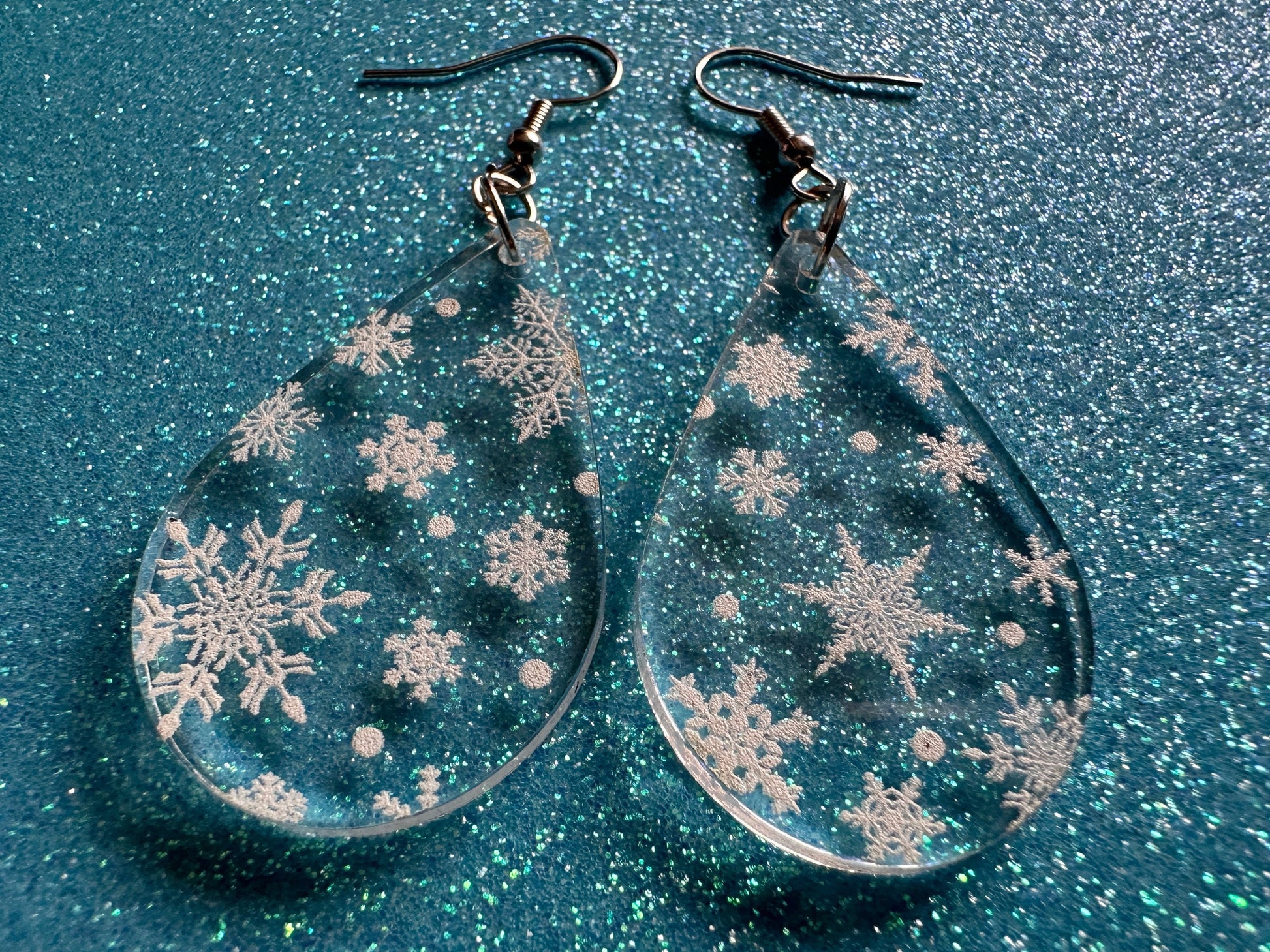 Snowflake Earrings: Laser Cut Acrylic Snowflakes, Teardrop Earrings, White Christmas, Snowing, Snow Storm, Winter, Gifts for Her/Him/Them