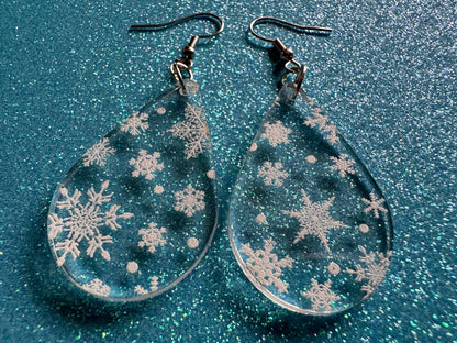 Snowflake Earrings: Laser Cut Acrylic Snowflakes, Teardrop Earrings, White Christmas, Snowing, Snow Storm, Winter, Gifts for Her/Him/Them