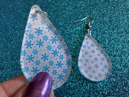 Snowflake Earrings: Laser Cut Acrylic Snowflakes, Teardrop Earrings, White Christmas, Snowing, Snow Storm, Winter, Gifts for Her/Him/Them