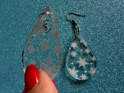 Snowflake Earrings: Laser Cut Acrylic Snowflakes, Teardrop Earrings, White Christmas, Snowing, Snow Storm, Winter, Gifts for Her/Him/Them