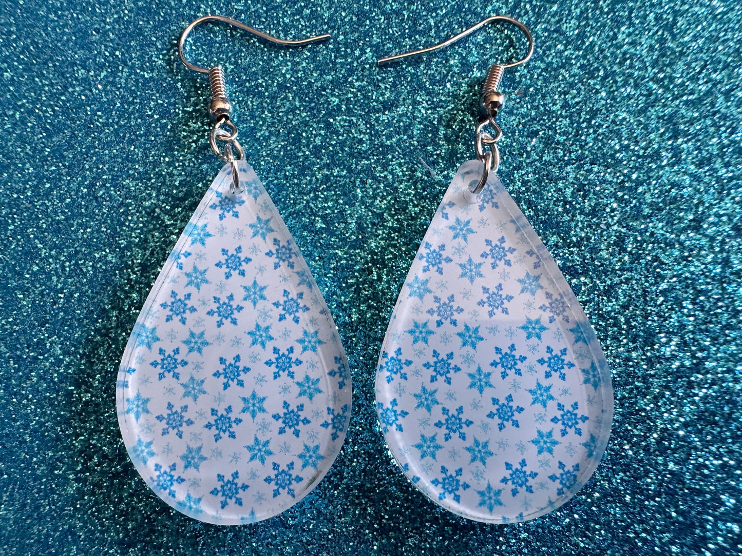 Snowflake Earrings: Laser Cut Acrylic Snowflakes, Teardrop Earrings, White Christmas, Snowing, Snow Storm, Winter, Gifts for Her/Him/Them
