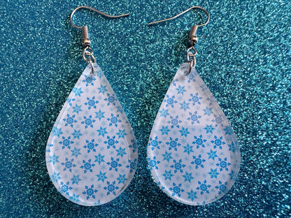 Snowflake Earrings: Laser Cut Acrylic Snowflakes, Teardrop Earrings, White Christmas, Snowing, Snow Storm, Winter, Gifts for Her/Him/Them
