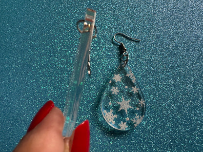 Snowflake Earrings: Laser Cut Acrylic Snowflakes, Teardrop Earrings, White Christmas, Snowing, Snow Storm, Winter, Gifts for Her/Him/Them