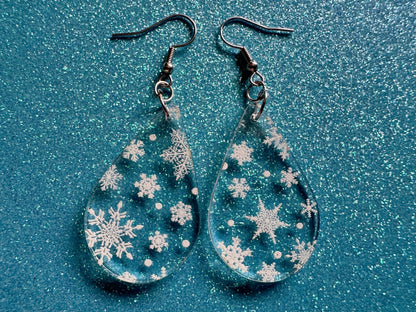 Snowflake Earrings: Laser Cut Acrylic Snowflakes, Teardrop Earrings, White Christmas, Snowing, Snow Storm, Winter, Gifts for Her/Him/Them