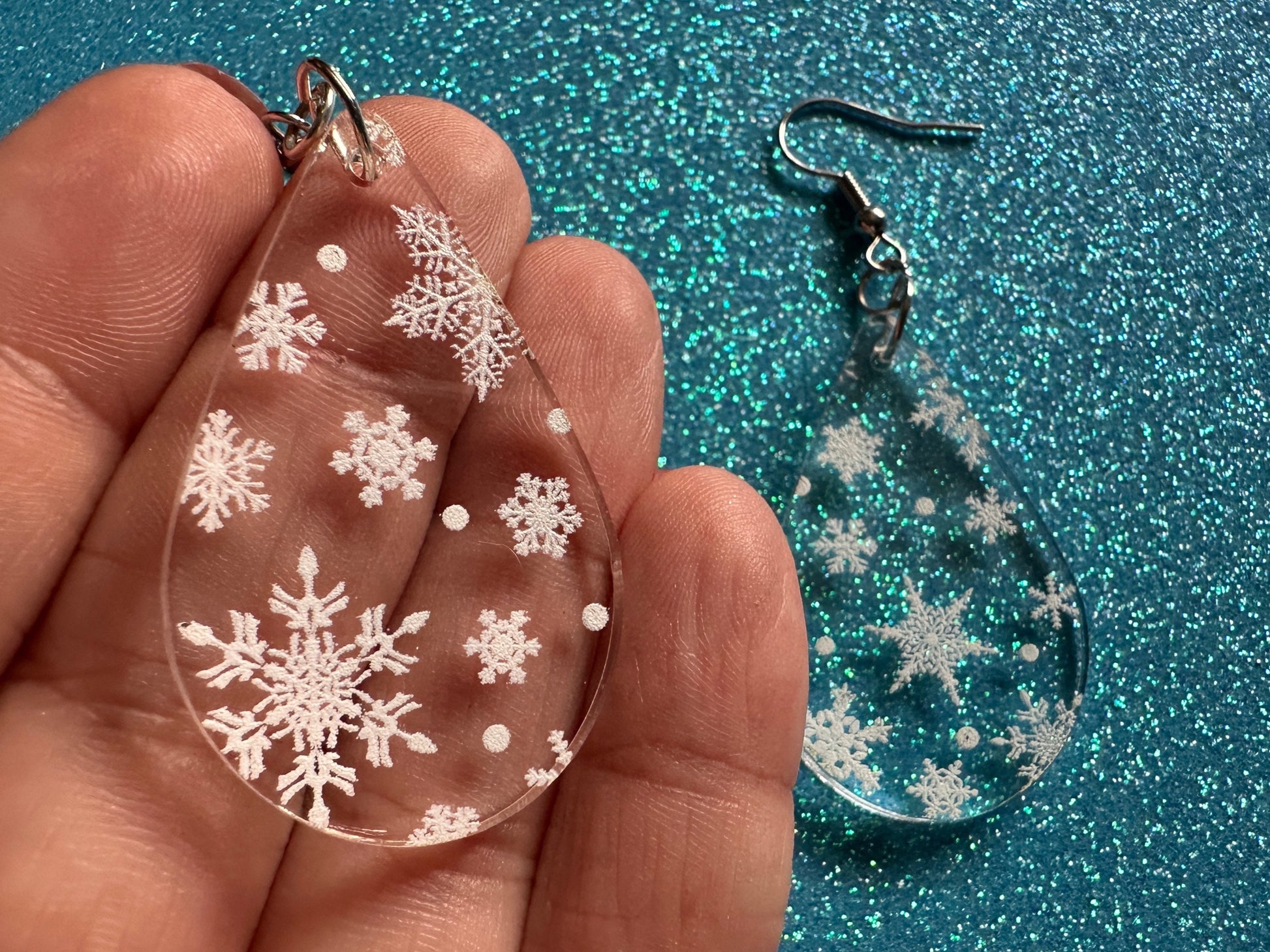 Snowflake Earrings: Laser Cut Acrylic Snowflakes, Teardrop Earrings, White Christmas, Snowing, Snow Storm, Winter, Gifts for Her/Him/Them