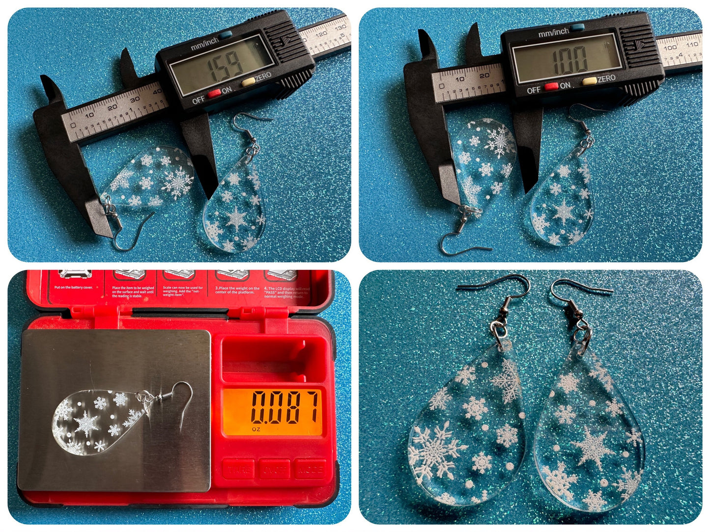Snowflake Earrings: Laser Cut Acrylic Snowflakes, Teardrop Earrings, White Christmas, Snowing, Snow Storm, Winter, Gifts for Her/Him/Them