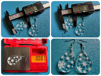 Snowflake Earrings: Laser Cut Acrylic Snowflakes, Teardrop Earrings, White Christmas, Snowing, Snow Storm, Winter, Gifts for Her/Him/Them