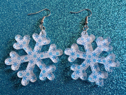 Snowflake Earrings: Laser Cut Acrylic Snowflakes, White Christmas, Stormy Weather, Snowing, Snow Storm, Winter, Gifts for Her/Him/Them