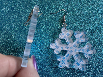 Snowflake Earrings: Laser Cut Acrylic Snowflakes, White Christmas, Stormy Weather, Snowing, Snow Storm, Winter, Gifts for Her/Him/Them