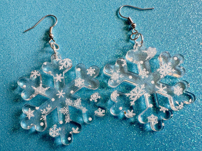 Snowflake Earrings: Laser Cut Acrylic Snowflakes, White Christmas, Stormy Weather, Snowing, Snow Storm, Xmas, Best Gifts for Her/Him/Them
