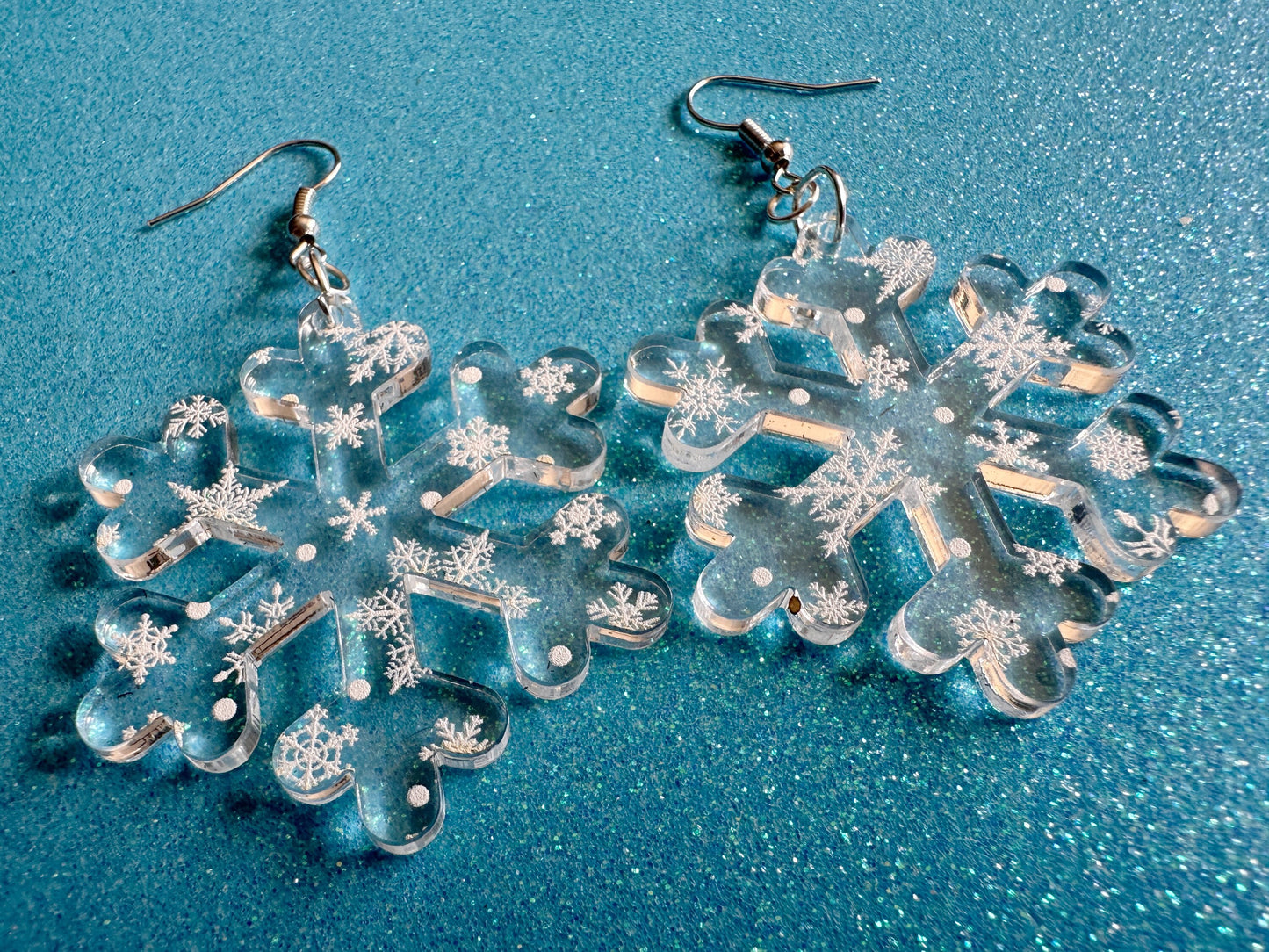 Snowflake Earrings: Laser Cut Acrylic Snowflakes, White Christmas, Stormy Weather, Snowing, Snow Storm, Xmas, Best Gifts for Her/Him/Them