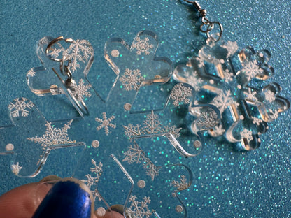 Snowflake Earrings: Laser Cut Acrylic Snowflakes, White Christmas, Stormy Weather, Snowing, Snow Storm, Xmas, Best Gifts for Her/Him/Them