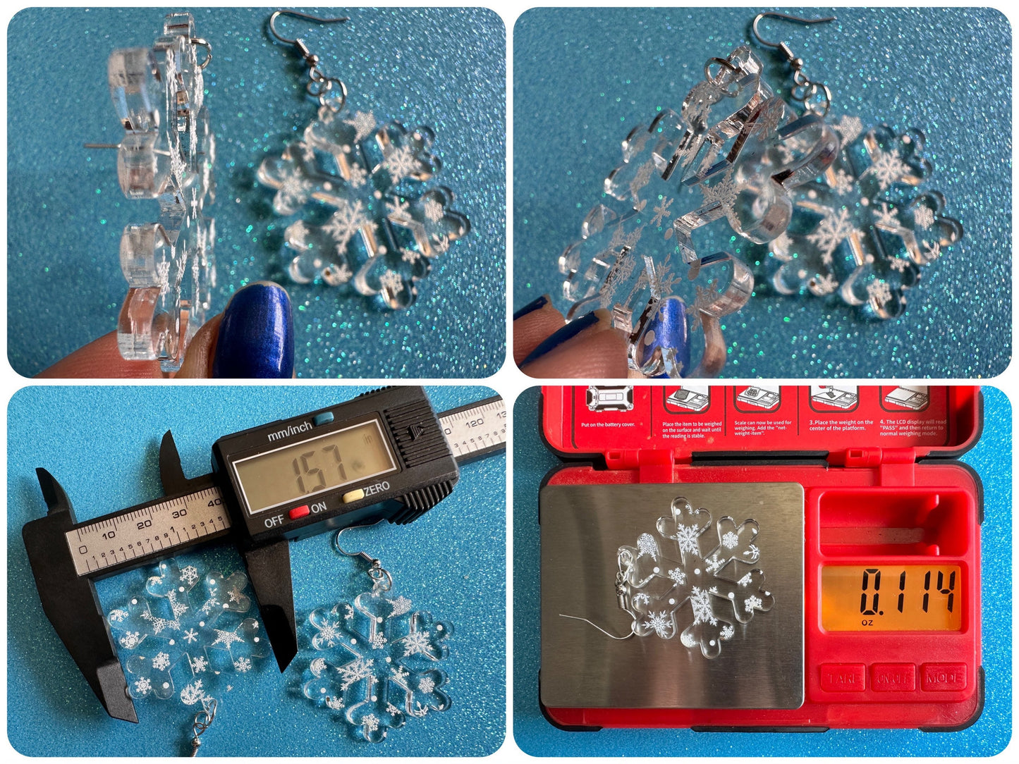 Snowflake Earrings: Laser Cut Acrylic Snowflakes, White Christmas, Stormy Weather, Snowing, Snow Storm, Xmas, Best Gifts for Her/Him/Them