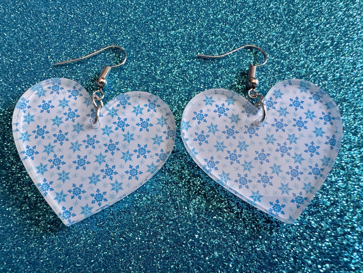 Snowflake Heart Earrings: Laser Cut Acrylic Snowflakes, Hearts, White Christmas, Snowing, Snow Storm, Winter, Best Gifts for Her/Him/Them