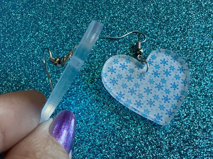 Snowflake Heart Earrings: Laser Cut Acrylic Snowflakes, Hearts, White Christmas, Snowing, Snow Storm, Winter, Best Gifts for Her/Him/Them