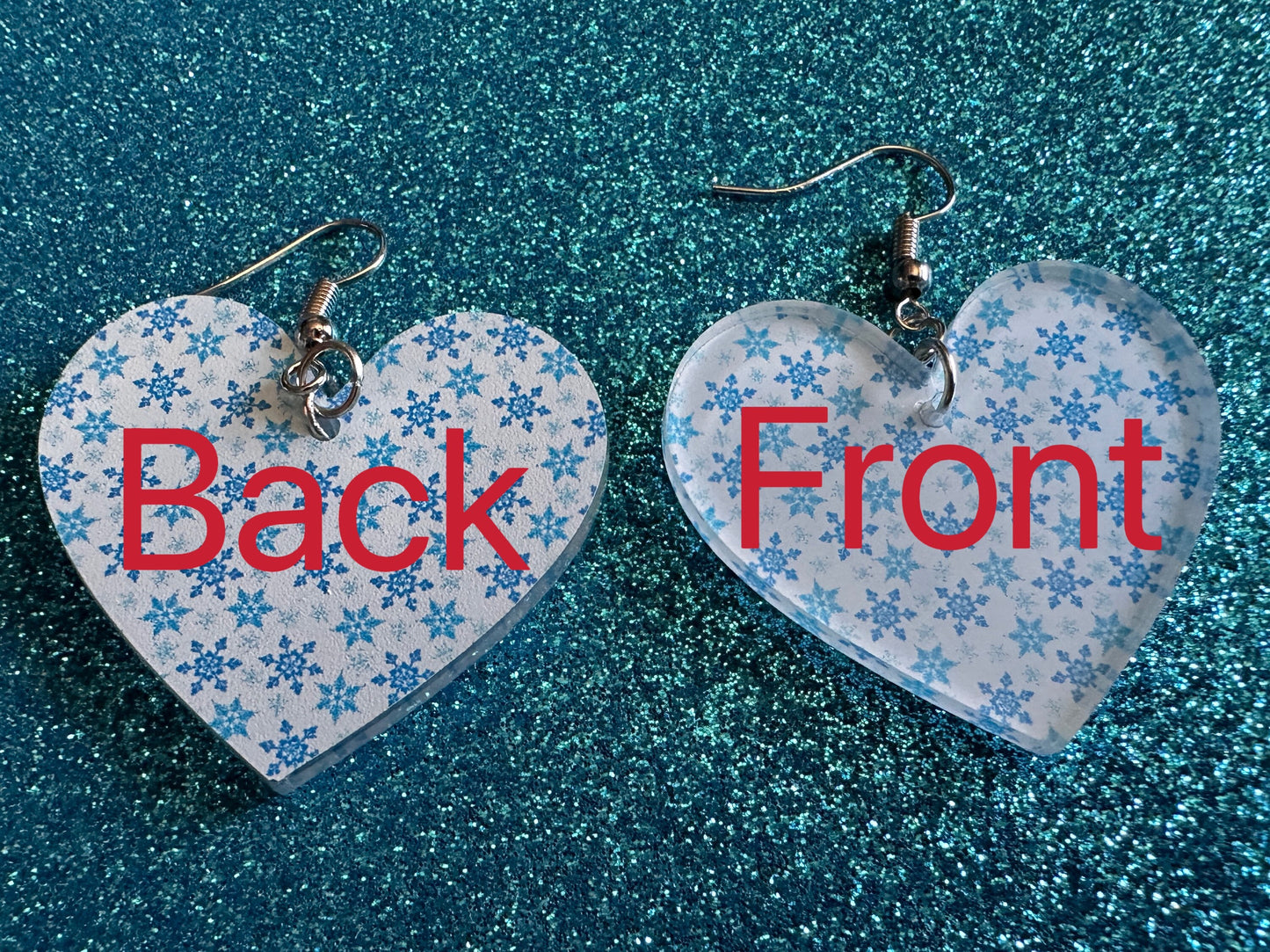 Snowflake Heart Earrings: Laser Cut Acrylic Snowflakes, Hearts, White Christmas, Snowing, Snow Storm, Winter, Best Gifts for Her/Him/Them