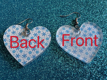 Snowflake Heart Earrings: Laser Cut Acrylic Snowflakes, Hearts, White Christmas, Snowing, Snow Storm, Winter, Best Gifts for Her/Him/Them