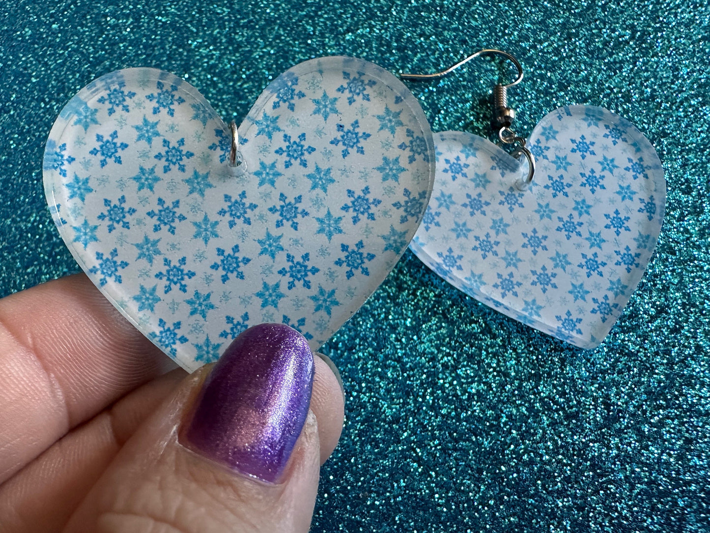 Snowflake Heart Earrings: Laser Cut Acrylic Snowflakes, Hearts, White Christmas, Snowing, Snow Storm, Winter, Best Gifts for Her/Him/Them