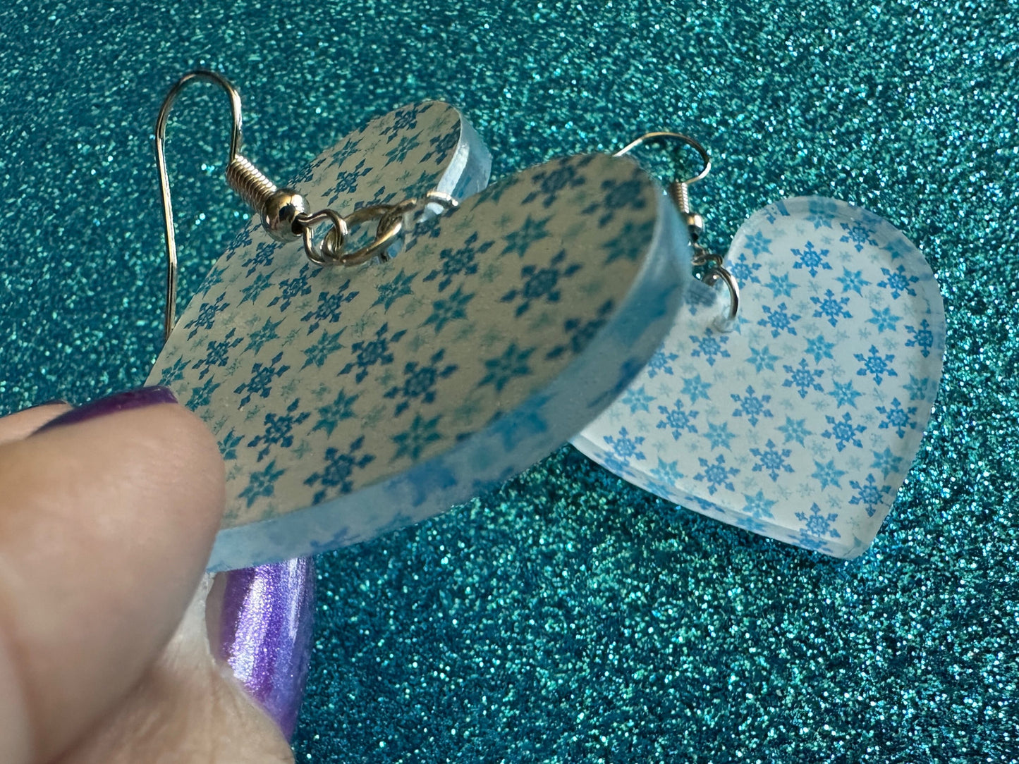Snowflake Heart Earrings: Laser Cut Acrylic Snowflakes, Hearts, White Christmas, Snowing, Snow Storm, Winter, Best Gifts for Her/Him/Them