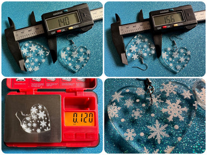 Snowflake Heart Earrings: Laser Cut Acrylic Snowflakes, Hearts, White Christmas, Snowing, Snow Storm, Winter, Best Gifts for Her/Him/Them