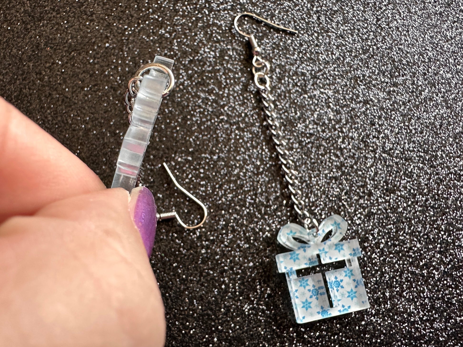 Snowflake Wrapping Paper Christmas Present Earrings: Laser Cut Acrylic Presents, Xmas, X-mas, Snowing, Snow, Best Gifts for Her/Him/Them