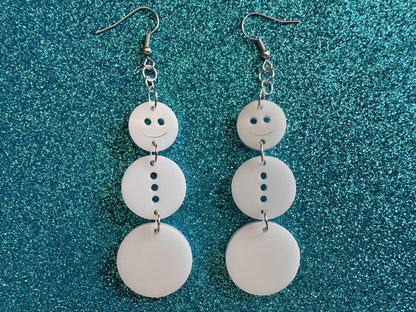 Snowman Earrings: Laser Cut Acrylic Snowmen, Snow Person, Christmas, Holidays, X-mas, Xmas, Snow, Winter, Best Gifts for Her/Him/Them