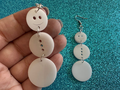 Snowman Earrings: Laser Cut Acrylic Snowmen, Snow Person, Christmas, Holidays, X-mas, Xmas, Snow, Winter, Best Gifts for Her/Him/Them