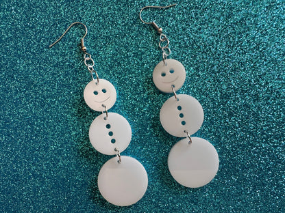 Snowman Earrings: Laser Cut Acrylic Snowmen, Snow Person, Christmas, Holidays, X-mas, Xmas, Snow, Winter, Best Gifts for Her/Him/Them