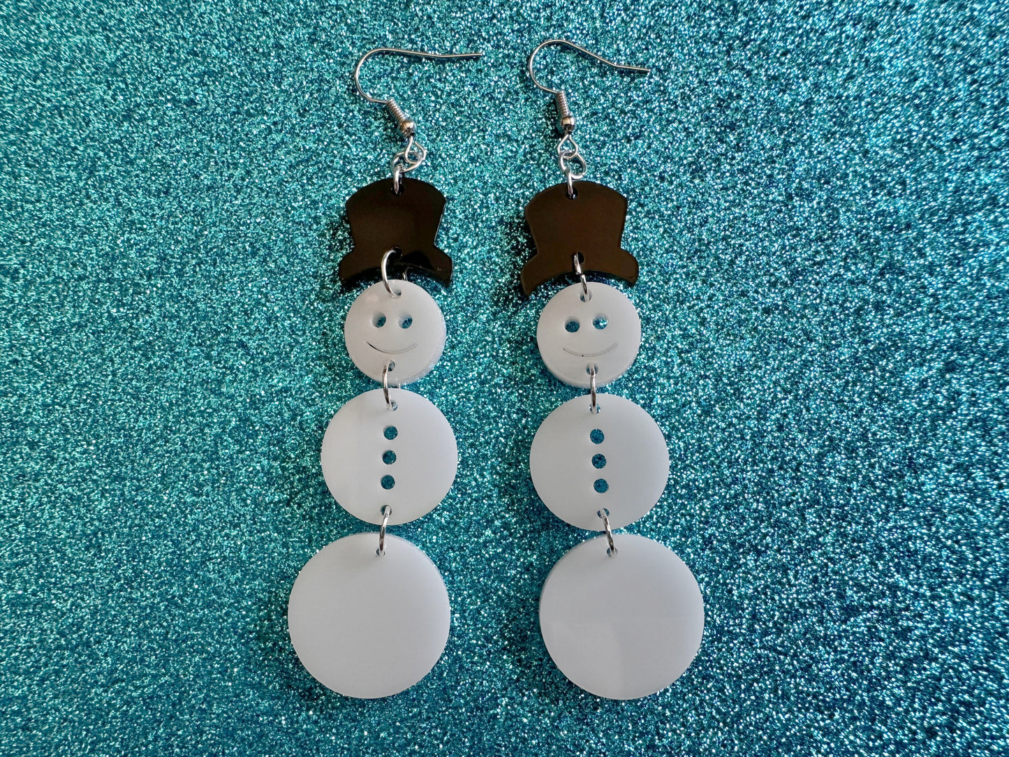Snowman Earrings: Laser Cut Acrylic Snowmen with Hats, Snow Person, Christmas, Holidays, X-mas, Xmas, Snow, Winter, Gifts for Her/Him/Them