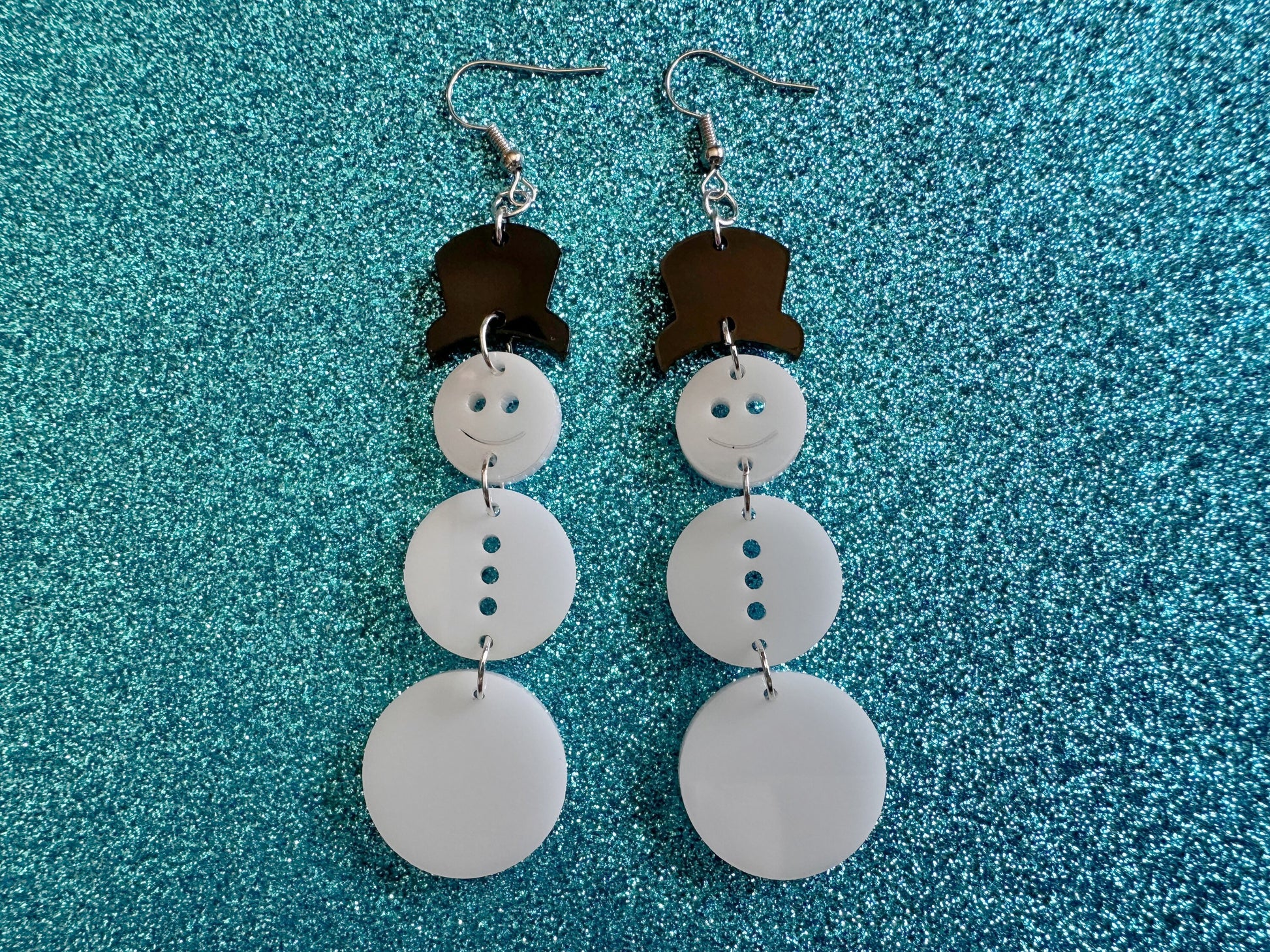 Snowman Earrings: Laser Cut Acrylic Snowmen with Hats, Snow Person, Christmas, Holidays, X-mas, Xmas, Snow, Winter, Gifts for Her/Him/Them