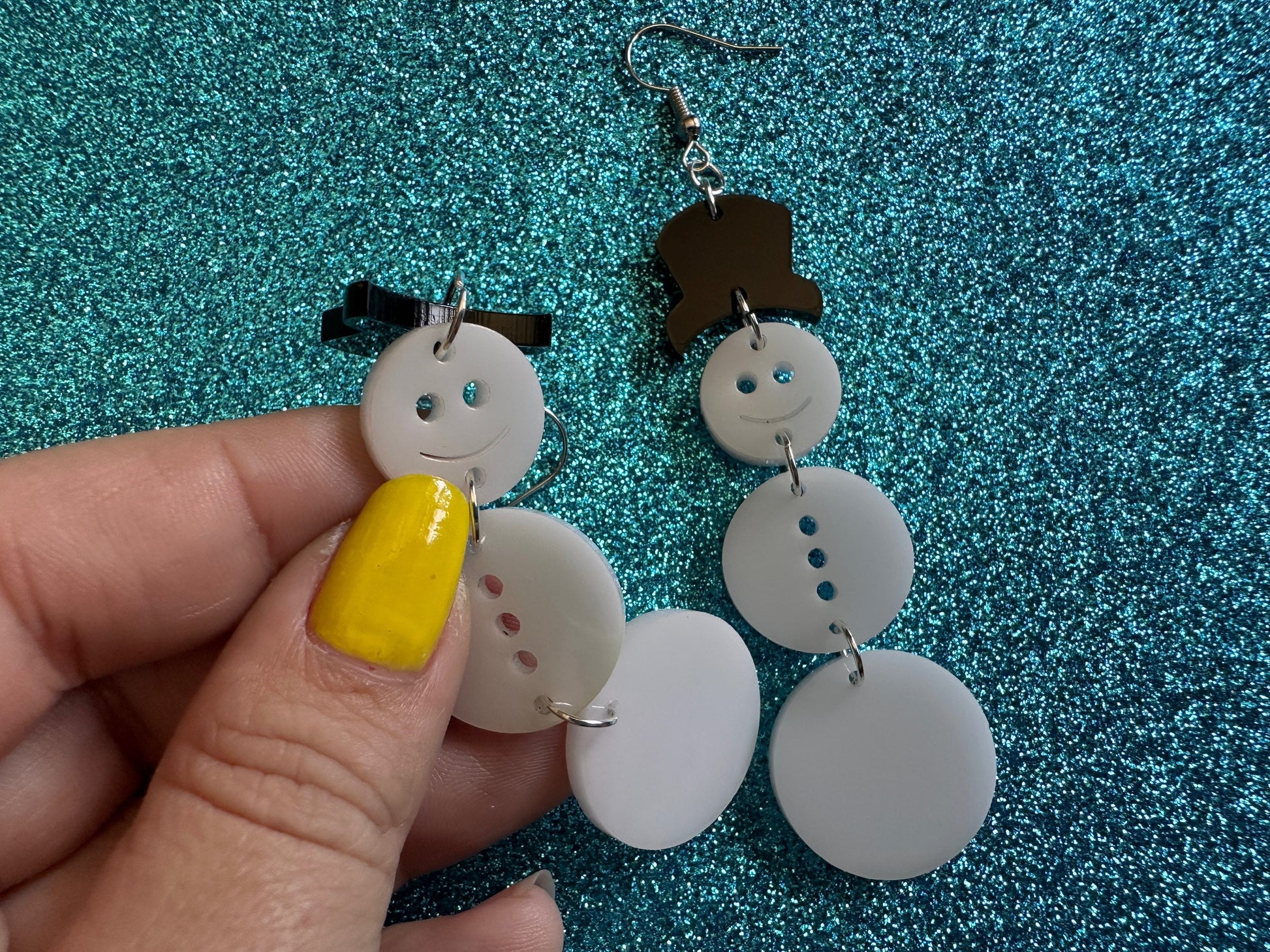Snowman Earrings: Laser Cut Acrylic Snowmen with Hats, Snow Person, Christmas, Holidays, X-mas, Xmas, Snow, Winter, Gifts for Her/Him/Them