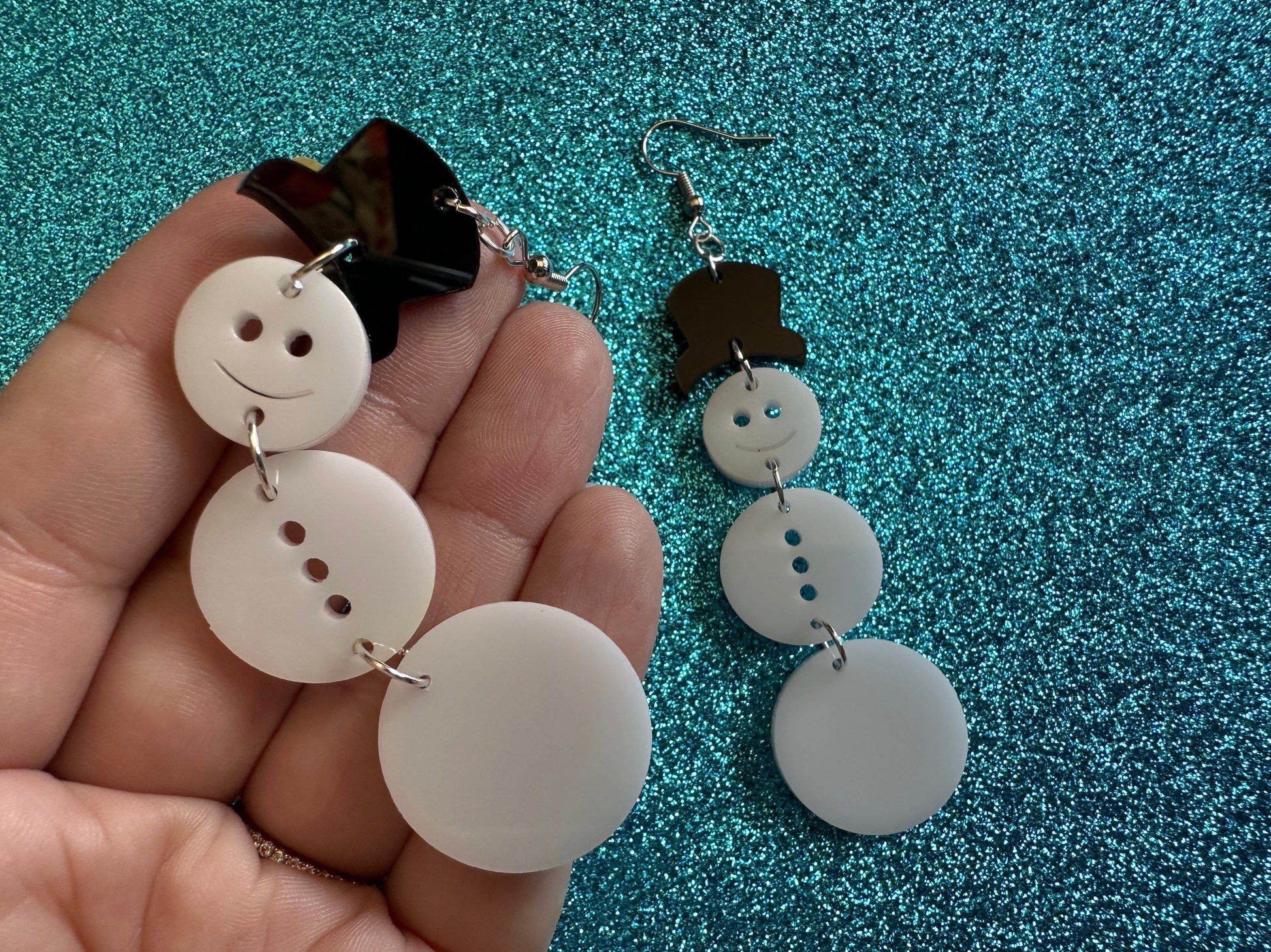 Snowman Earrings: Laser Cut Acrylic Snowmen with Hats, Snow Person, Christmas, Holidays, X-mas, Xmas, Snow, Winter, Gifts for Her/Him/Them
