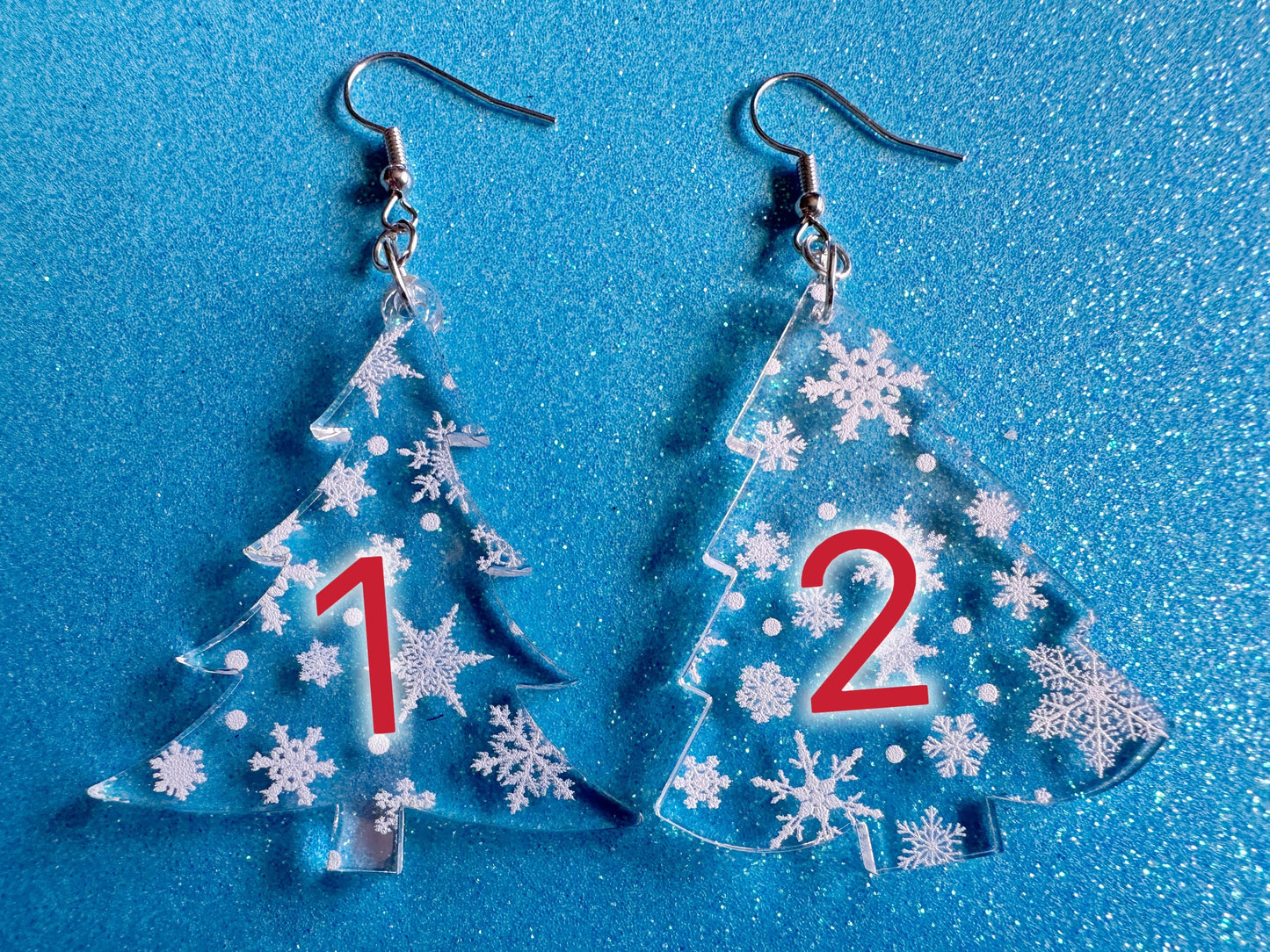 Snowy Christmas Tree Earrings: Laser Cut Acrylic Trees, Snow, Snowflakes, Winter, Xmas Earrings, White Christmas, Gifts for Her/Him/Them