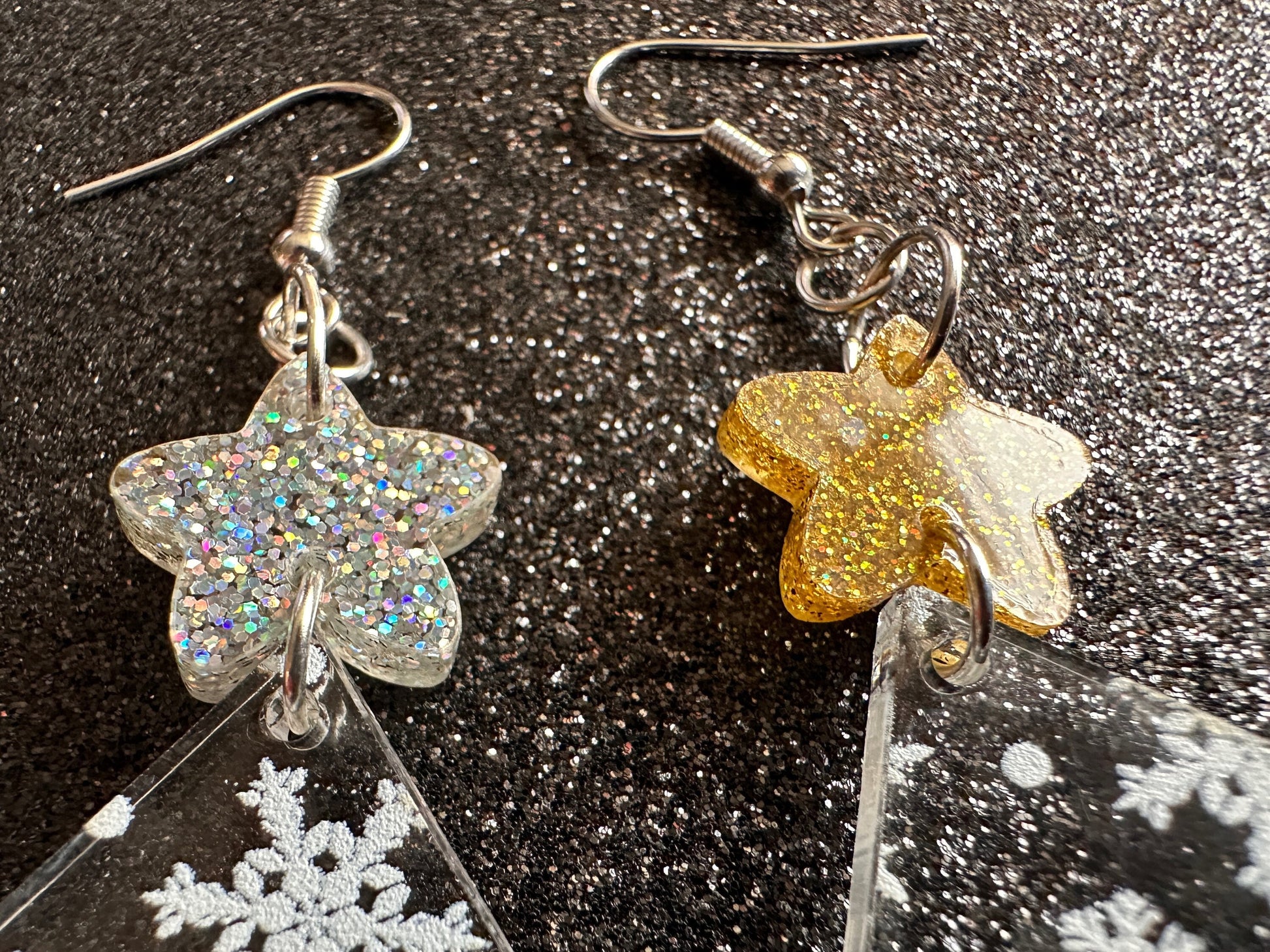 Snowy Christmas Tree Earrings: Laser Cut Acrylic Trees, Snow, Snowflakes, Winter, Xmas Earrings, White Christmas, Gifts for Her/Him/Them