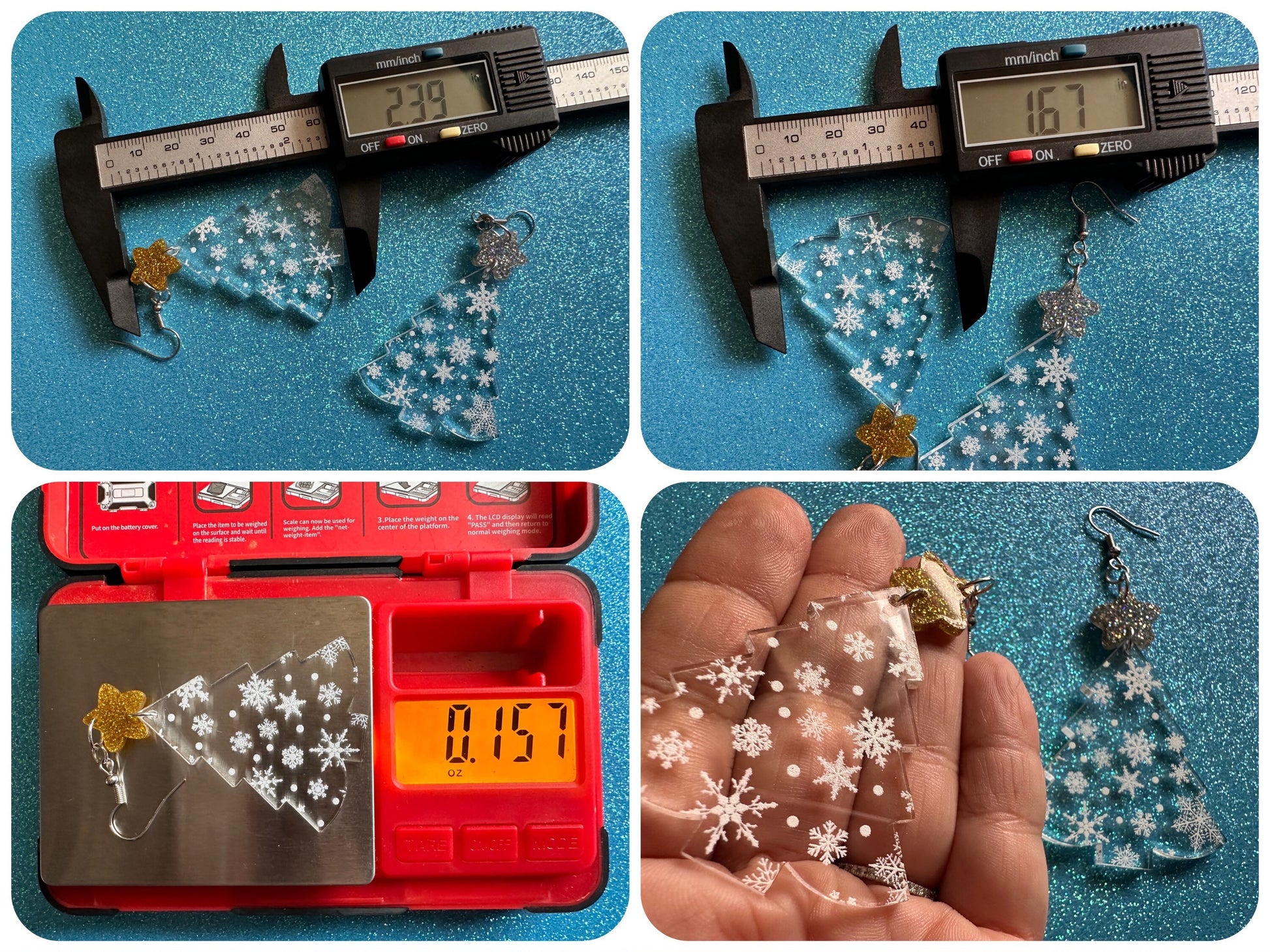 Snowy Christmas Tree Earrings: Laser Cut Acrylic Trees, Snow, Snowflakes, Winter, Xmas Earrings, White Christmas, Gifts for Her/Him/Them