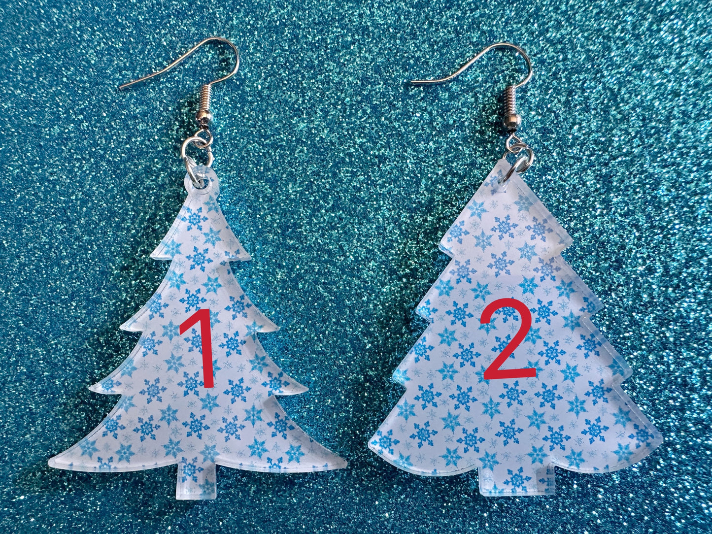 Snowy Christmas Tree Earrings: Laser Cut Acrylic Trees, Snow, Snowflakes, X-mas, Xmas Earrings, White Christmas, Best Gifts for Her/Him/Them