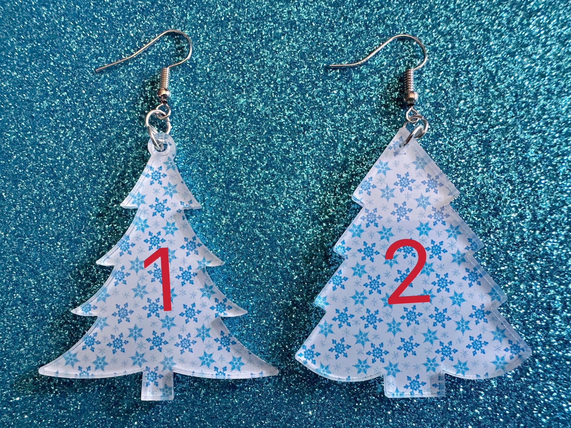 Snowy Christmas Tree Earrings: Laser Cut Acrylic Trees, Snow, Snowflakes, X-mas, Xmas Earrings, White Christmas, Best Gifts for Her/Him/Them
