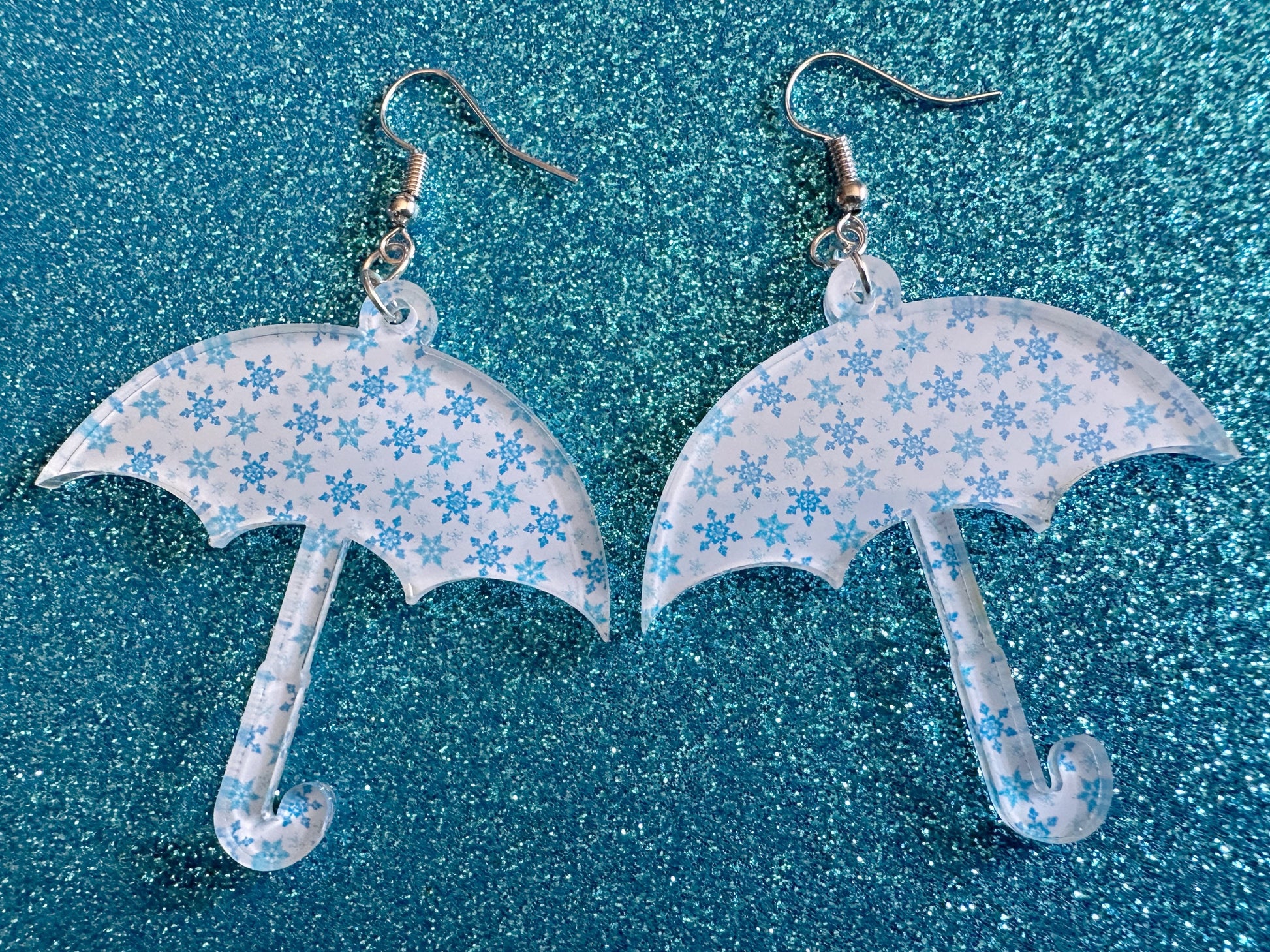 Snowy Umbrella Earrings: Laser Cut Acrylic Umbrellas, Rain, Snow, Christmas, Weather, Hearts, Snowing, Winter, Gifts for Her/Him/Them