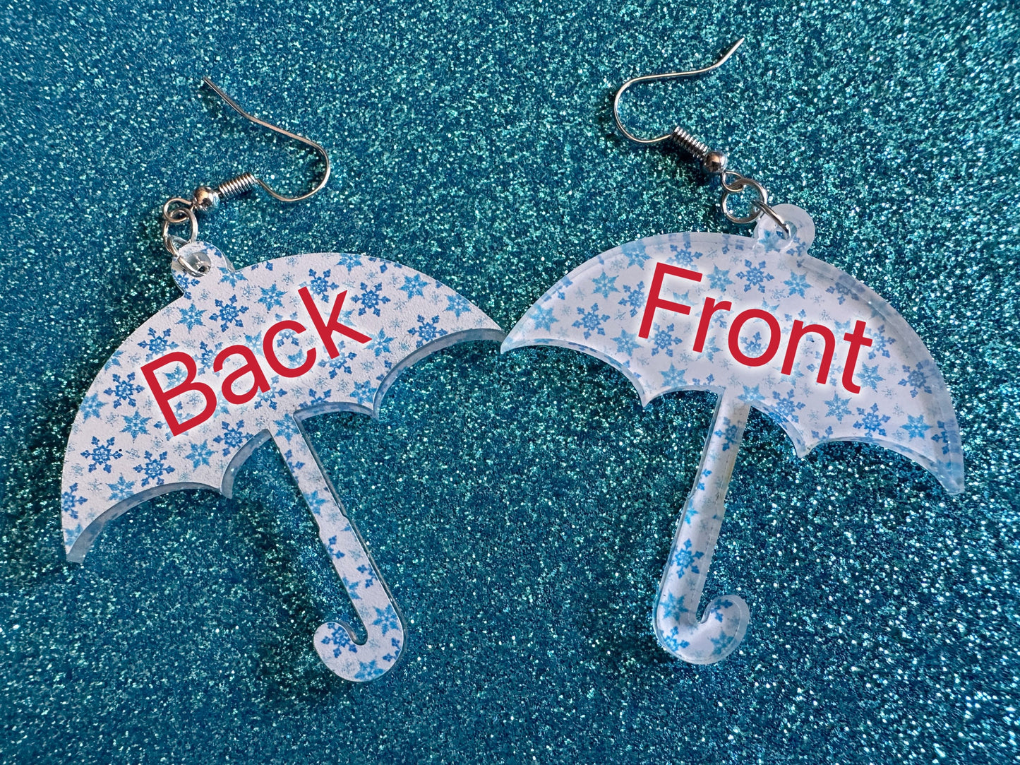 Snowy Umbrella Earrings: Laser Cut Acrylic Umbrellas, Rain, Snow, Christmas, Weather, Hearts, Snowing, Winter, Gifts for Her/Him/Them