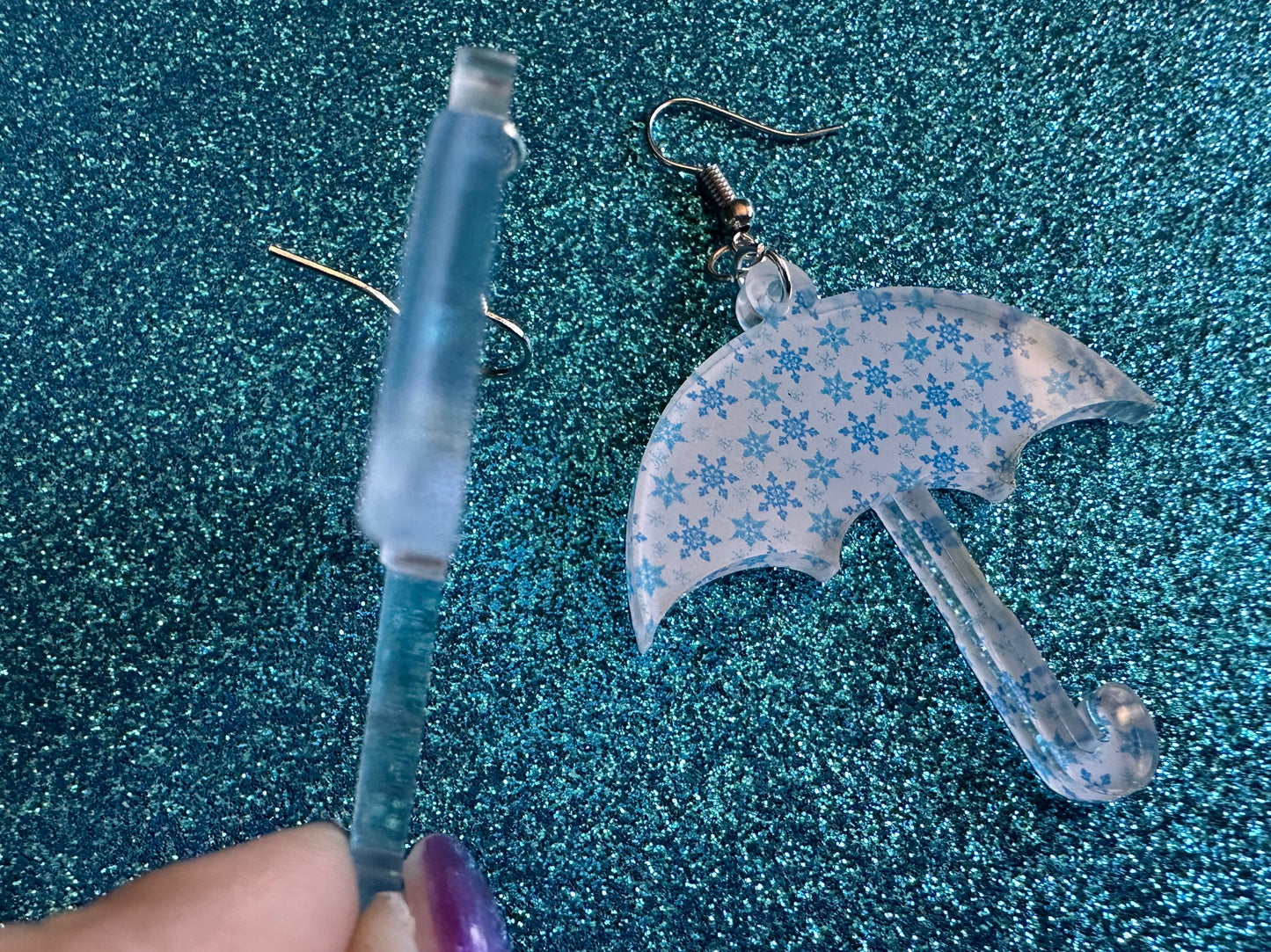Snowy Umbrella Earrings: Laser Cut Acrylic Umbrellas, Rain, Snow, Christmas, Weather, Hearts, Snowing, Winter, Gifts for Her/Him/Them