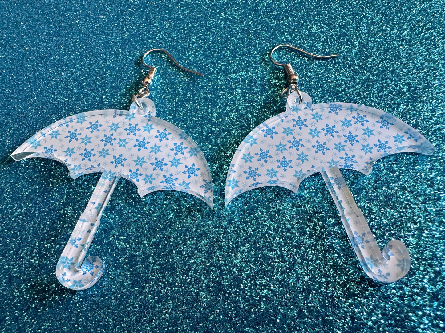 Snowy Umbrella Earrings: Laser Cut Acrylic Umbrellas, Rain, Snow, Christmas, Weather, Hearts, Snowing, Winter, Gifts for Her/Him/Them