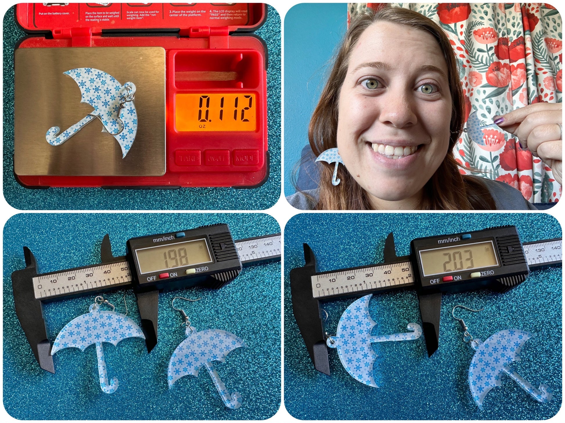 Snowy Umbrella Earrings: Laser Cut Acrylic Umbrellas, Rain, Snow, Christmas, Weather, Hearts, Snowing, Winter, Gifts for Her/Him/Them