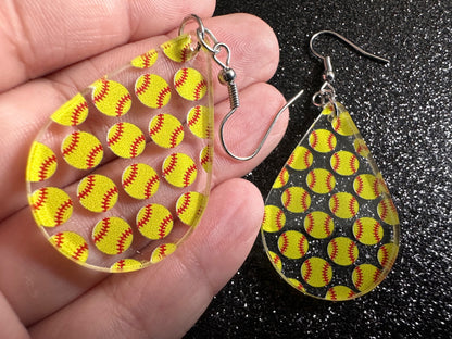 Softball Earrings: Laser Cut Acrylic Softball Balls, Baseball, Sports Team, Sport Teams, Hobby, Ball Game, Best Gifts for Her/Him/Them